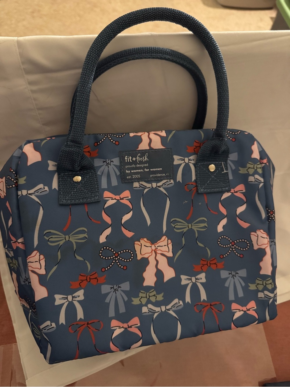 Fit + Fresh Navy Bow-Print Mini Tote Bag